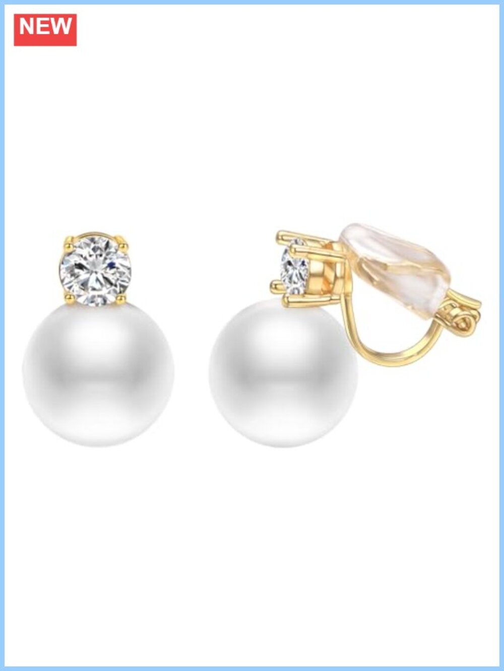 18k Gold Plated Freshwater Pearl Clip On Earrings Cubic Zirconia